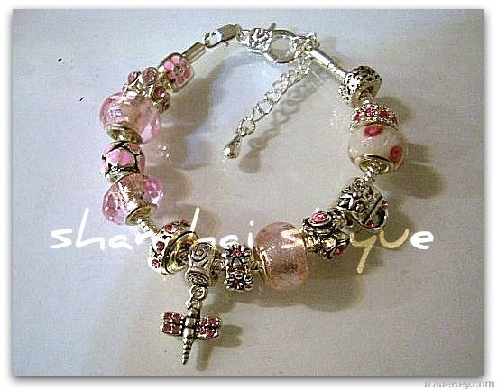 European style charm bracelet Pink Dragonfly