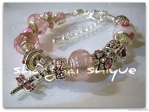 European style charm bracelet Pink Dragonfly