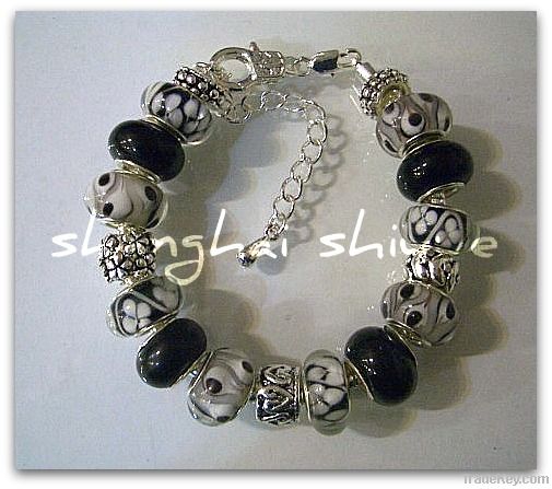 European style charm bracelet Black Glass