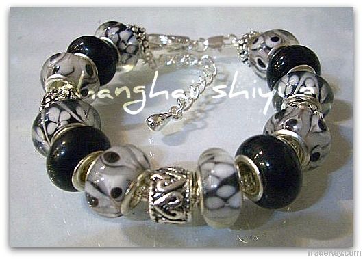 European style charm bracelet Black Glass