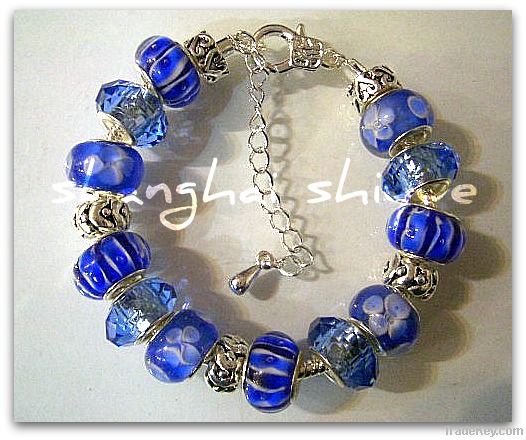 European style charm bracelet Blue Glass