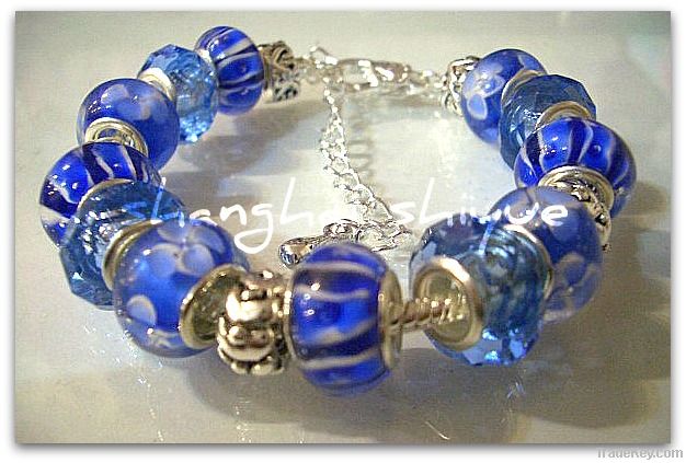 European style charm bracelet Blue Glass