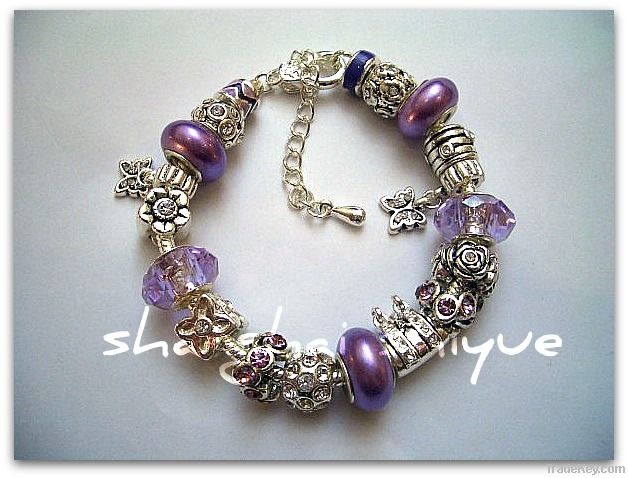 European style charm bracelet Silver and Purple