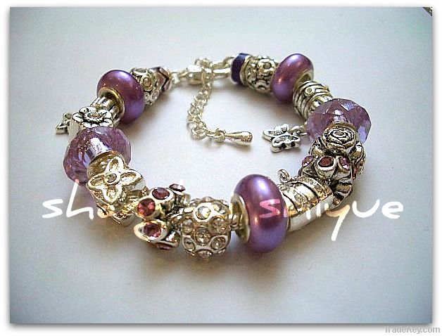 European style charm bracelet Silver and Purple