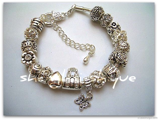 European style charm bracelet Diamante Silver