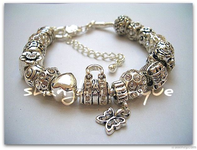 European style charm bracelet Diamante Silver
