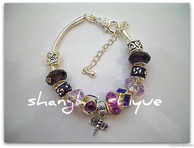 European style charm bracelet Purple Dragonfly