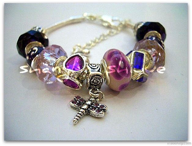 European style charm bracelet Purple Dragonfly