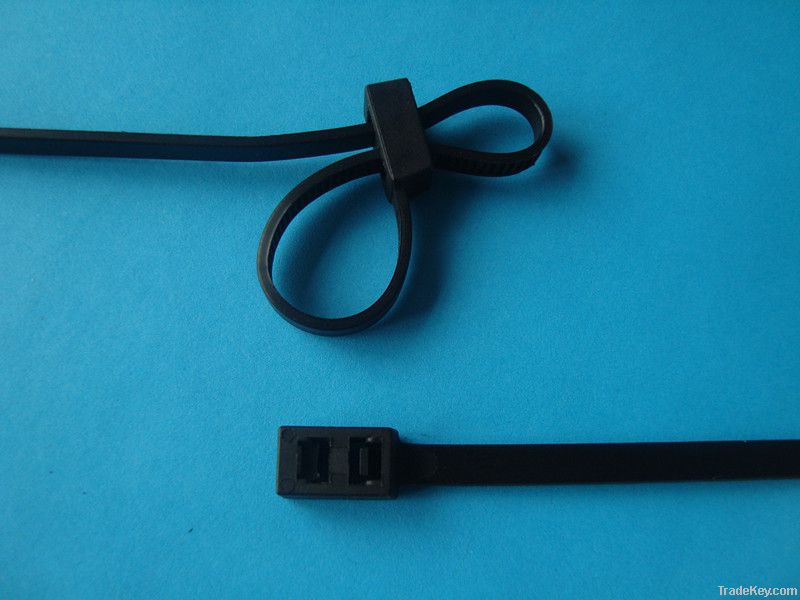 Self-locking double loop cable tie