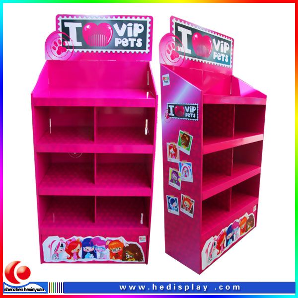 cute design 3 trays cardboard display for toy make-up/retail cardboard display rack for drink/corrugated paper display shelf