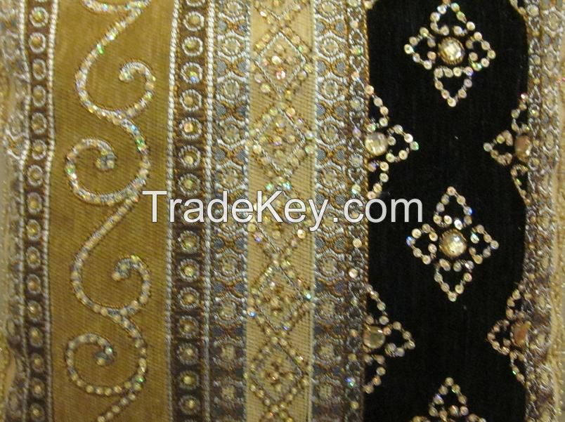 COTTON FABRIC HAND EMBROIDERED SEQUENCE BEADED WORK HOME TEXTILE