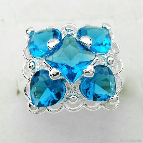 2012 fashion jewelry 925 silver flower blue topaz promise rings