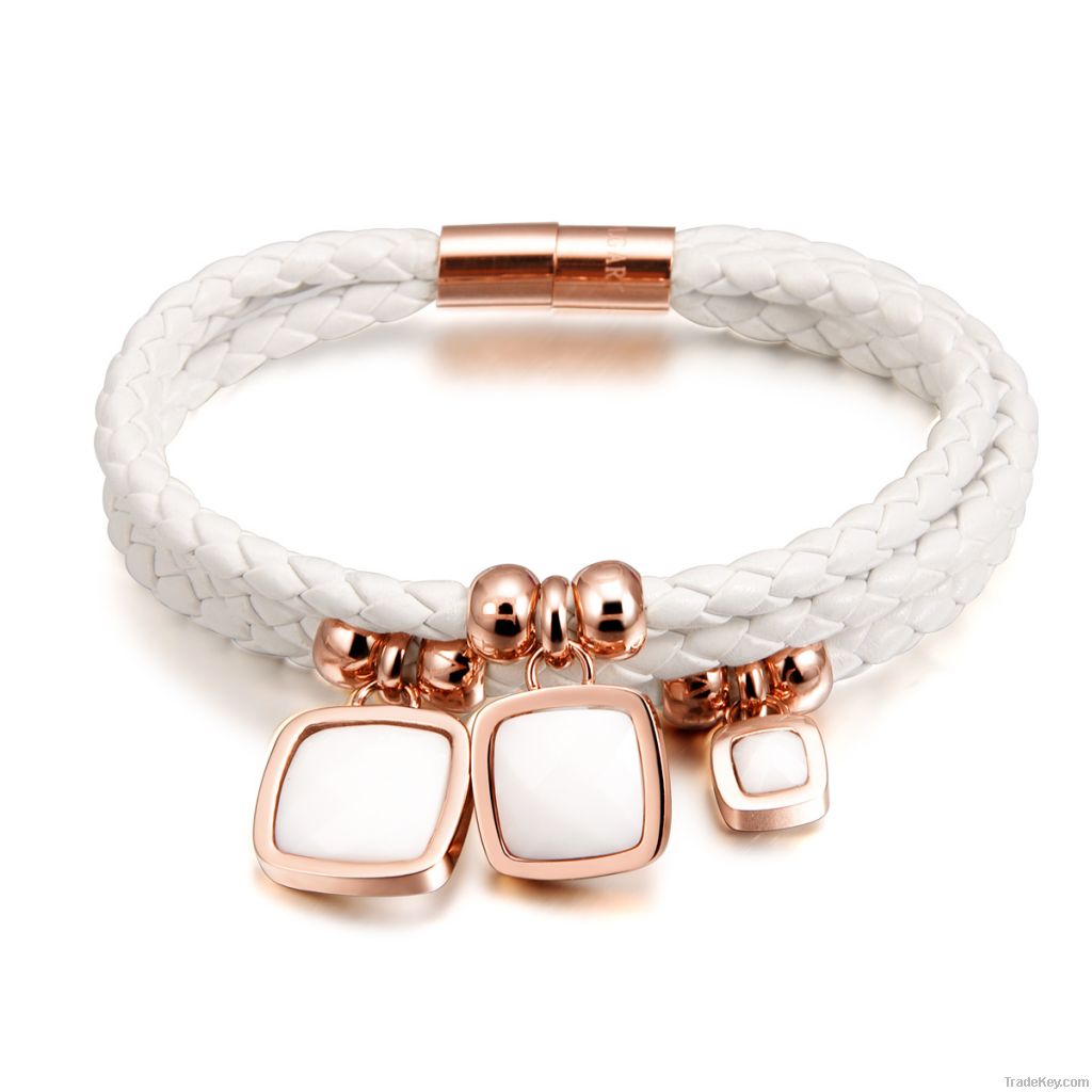 Trendy rose gold plated wrap leather bracelet