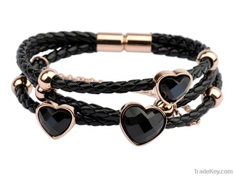 Trendy rose gold plated wrap leather bracelet