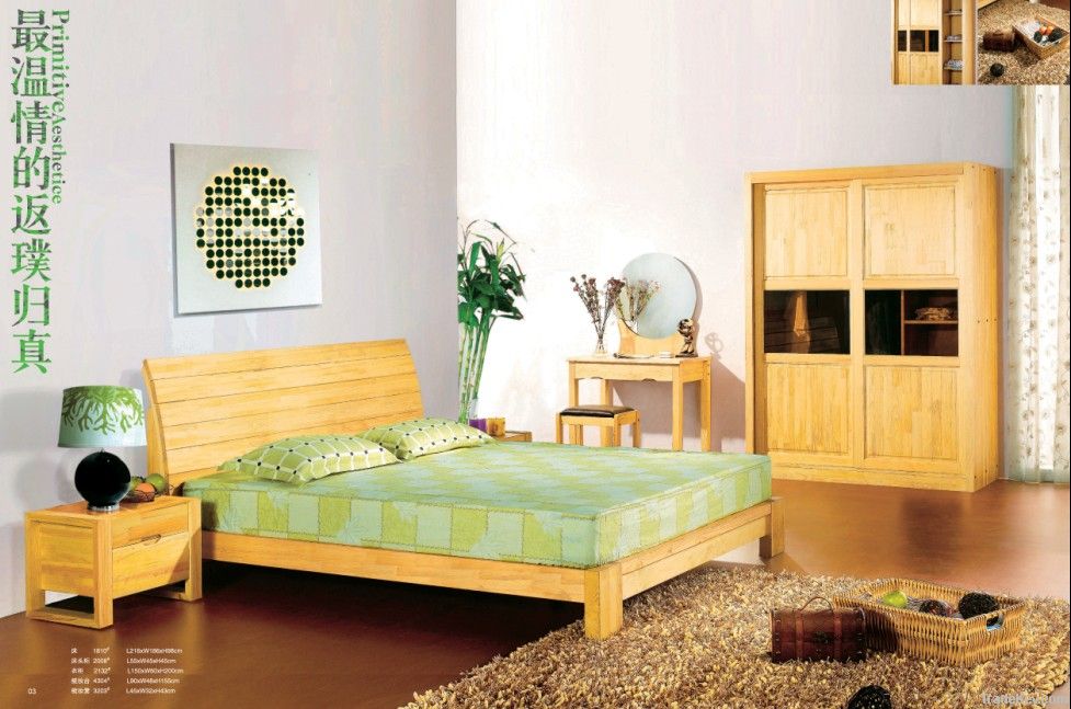 Pine furniture bedroom set bed wardrobe solid wood OEM