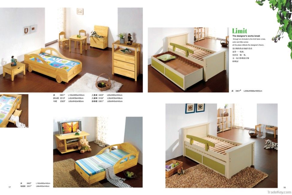 Pine kids children furniture bedroom colorful beds wardrobe wood OEM