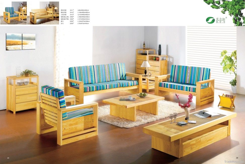 Pine furniture living room sofa set solid wood OEM