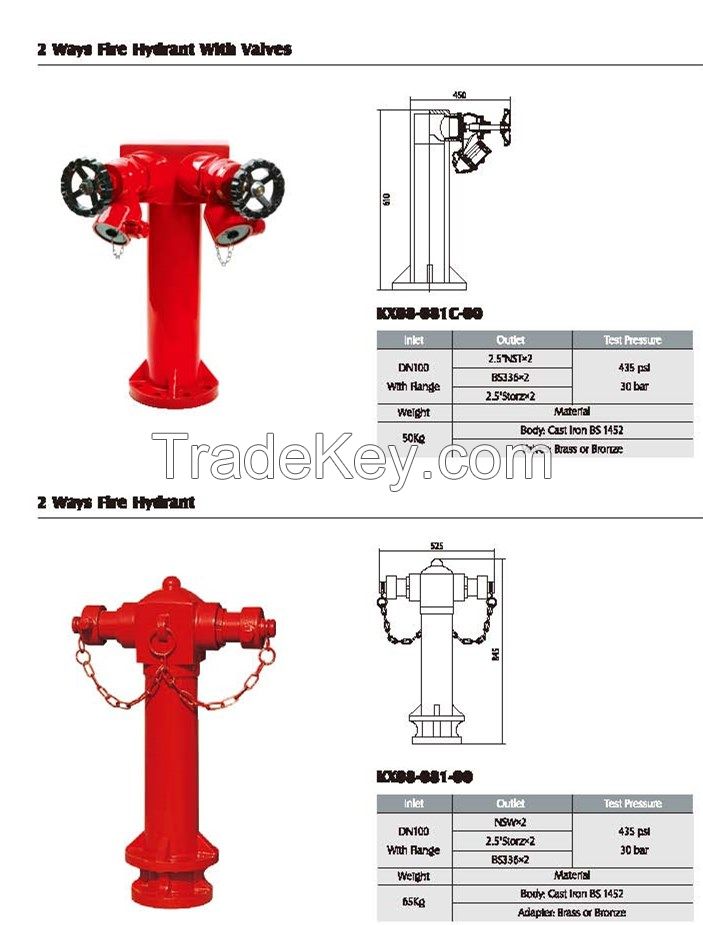 2 ways fire hydrant and 2 ways fire hydrant with valves