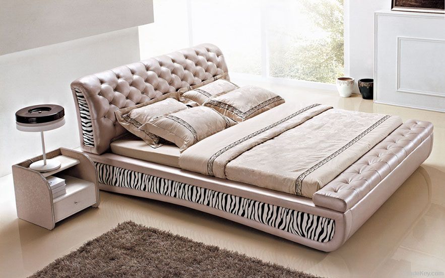 furniture softbed genuine leather bed fabric bed 8005
