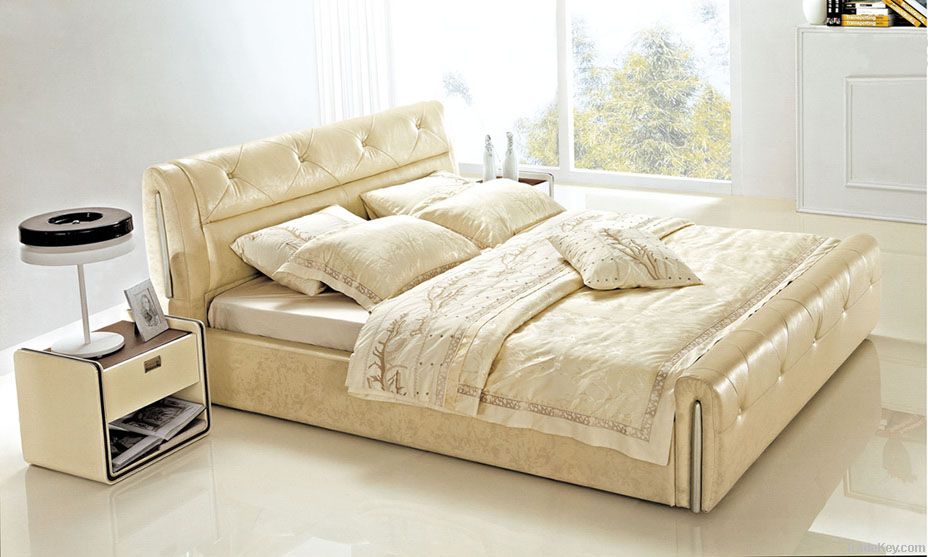 furniture softbed genuine leather bed fabric bed 8006