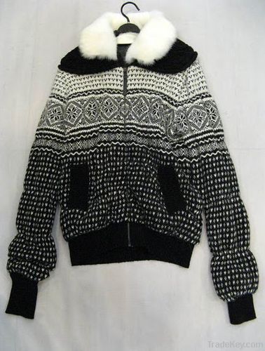 Wool+rabbit collar knitwear / Cardigan sweater coat