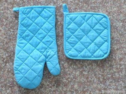 solid oven mitten with pot holder set
