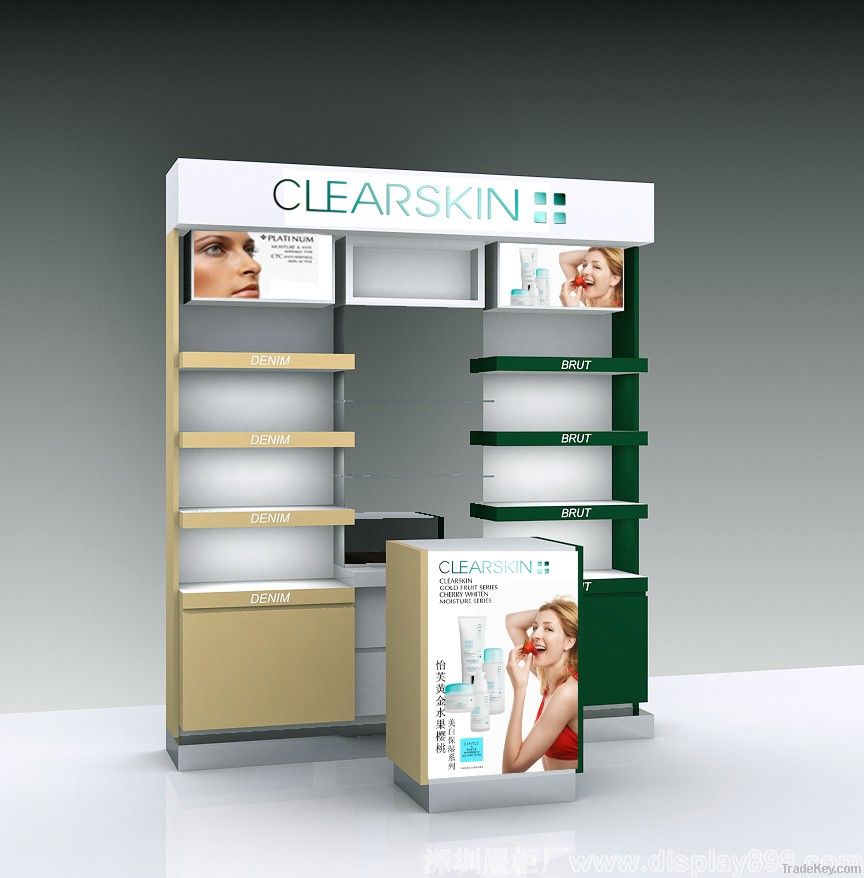 Cosmetic display showcase wooden makeup display stand/kiosk