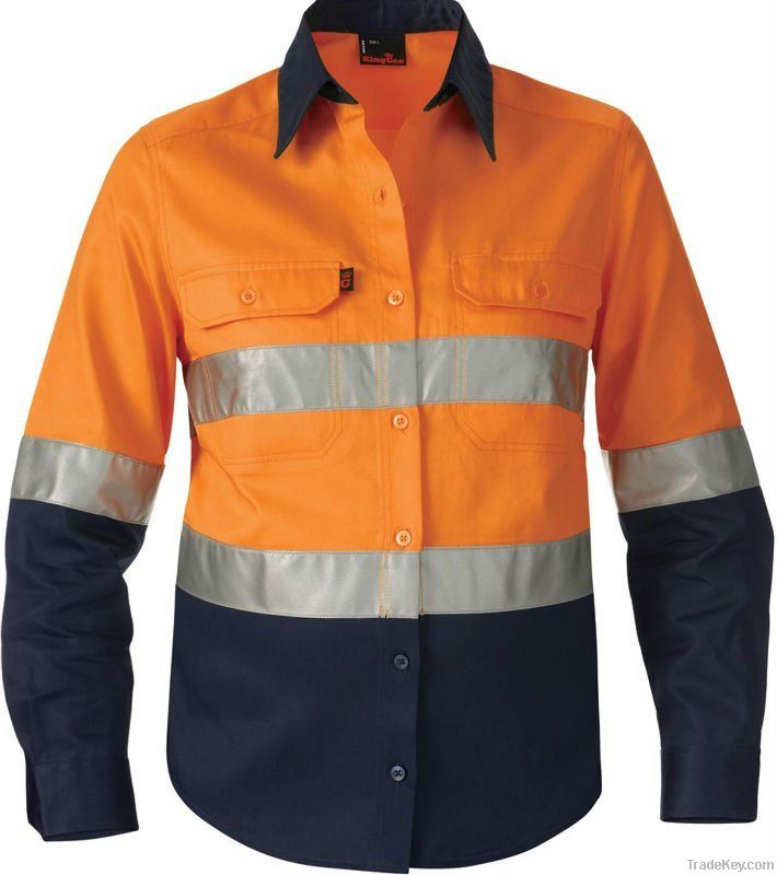yellow cotton drill 3 M reflective mechanic outdoor safety work shirt