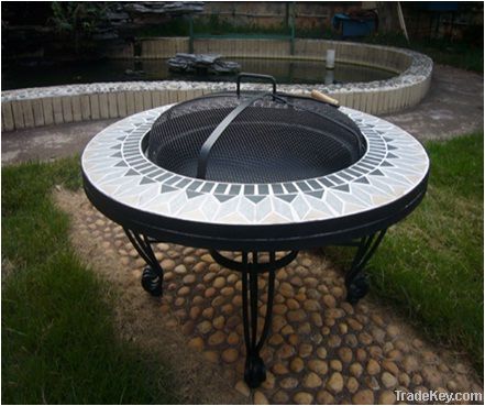 Round Ceramic Tile Fire Pit Table