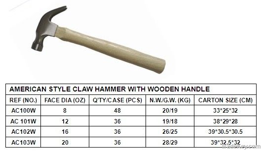 american style claw hammer with wooden handle