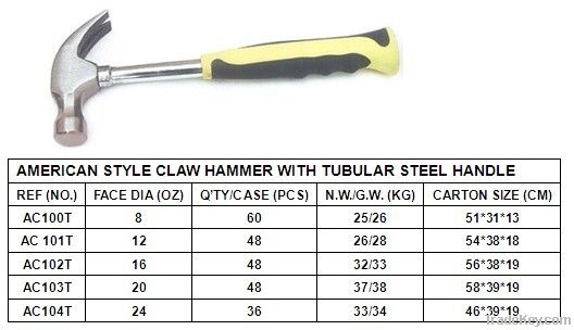 american style claw hammer with tubular handle