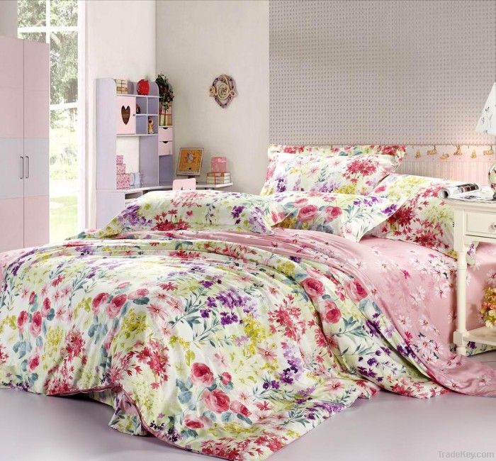 High quality flower printed bedding set