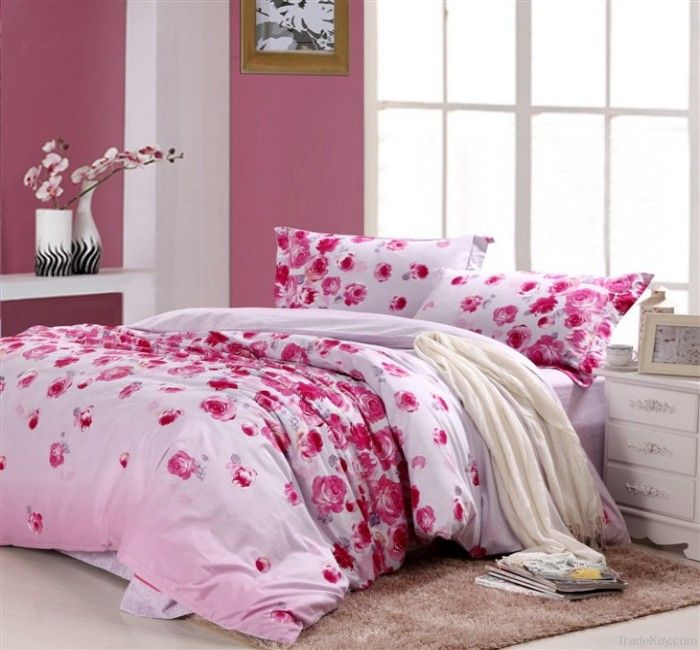 High quality flower printed bedding set