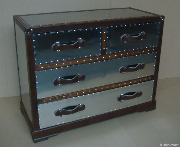 metal and  wood and real leather accent  cabinet