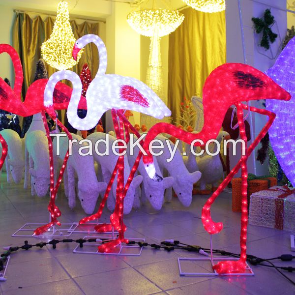 100% handmade led 3D sculpture flamingo zoo park decoration
