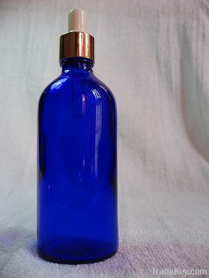 Blue Glass Bottles  With Bulb Glass Dropper With Aluminum Collar