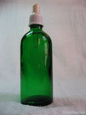 Green Glass Bottles  With White Bulb Glass Dropper