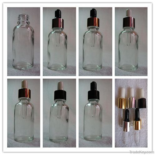 Clear  Glass Bottles  With Bulb Glass Dropper With Aluminum Collar