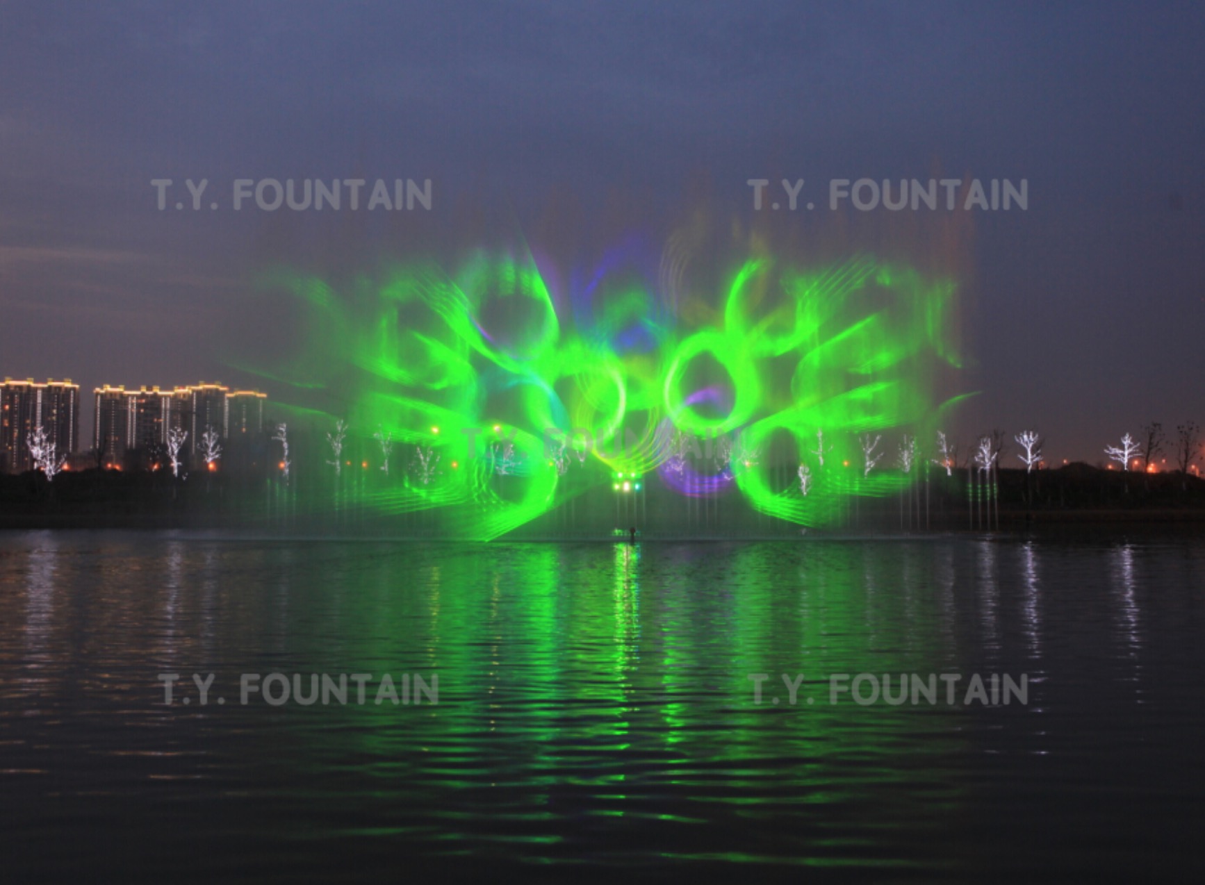 Water screen movie with laser show