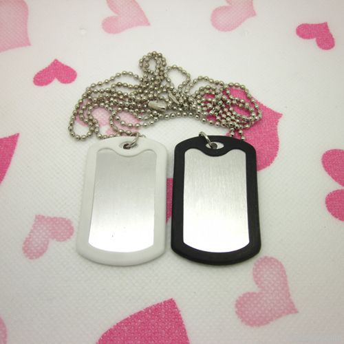 metal blank dog tag with rubber ball chain