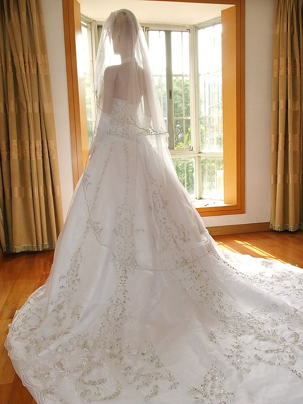 Halter A-line Real Wedding Dress bridal Gowns