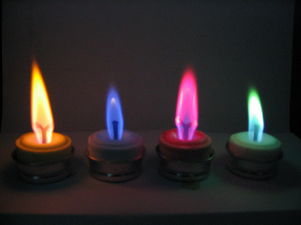 Candles with colored deals flames