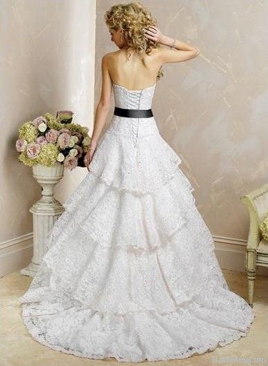 Lace Strapless Empire Waist A line Layered Skirt with Black Detachable
