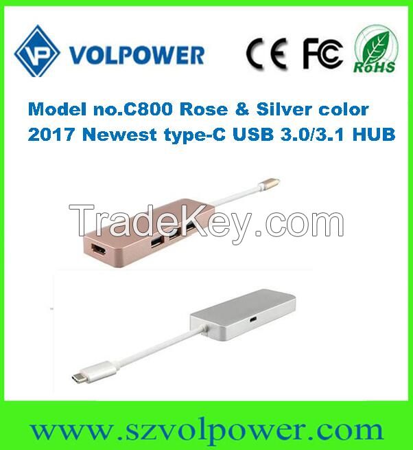 2017 newest Rose Silver type c usb 3.0/3.1 hub with PD charging & HDMI