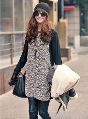 QY1163 Fashion stitching leopard dress-black