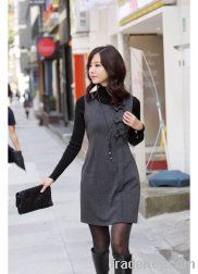 QY1179 Bowknot decoration slim woolen vest dress-dark grey