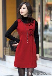 QY1179 Bowknot decoration slim woolen vest dress-red