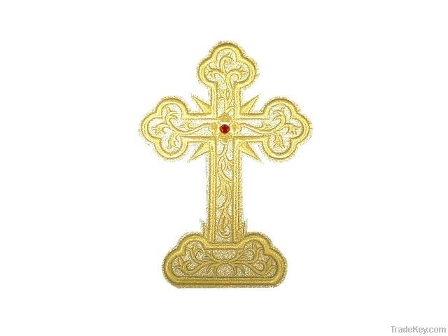 Cross embroidered badge with plastic crystal (75075)