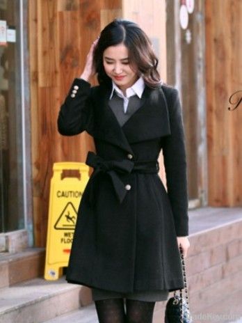 Fashion Vogue Single Breasted Woolen Coat Black