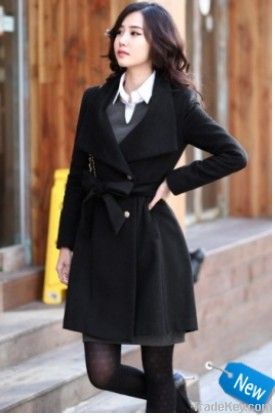 Fashion Vogue Single Breasted Woolen Coat Black